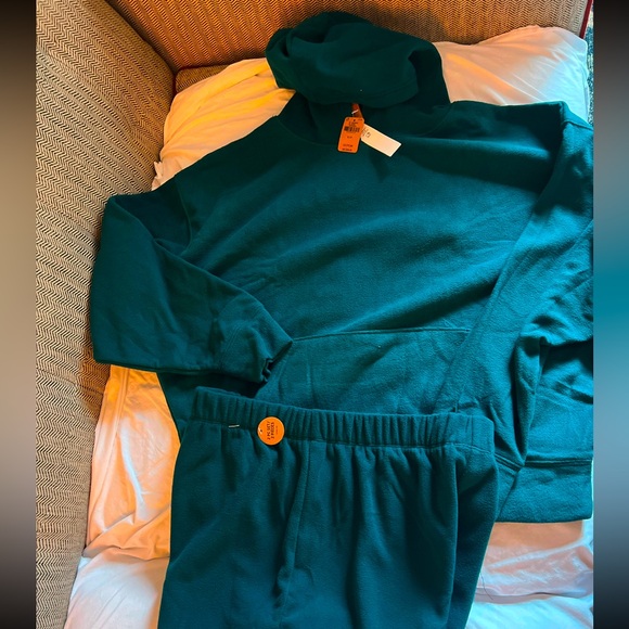 PINK by VS polar fleece short and hoodie pajama set green logo on back sz lg - Picture 2 of 12